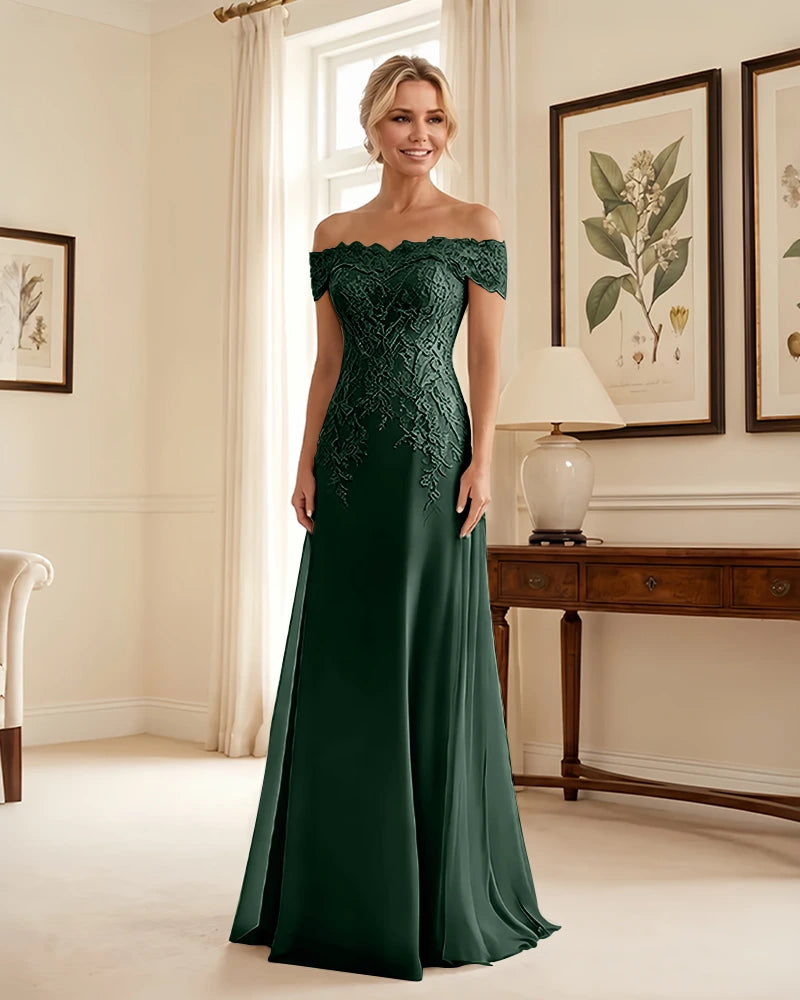 Off-the-Shoulder-Lace-Applique-Mother-of-the-Bride-Dress-Emerald-1