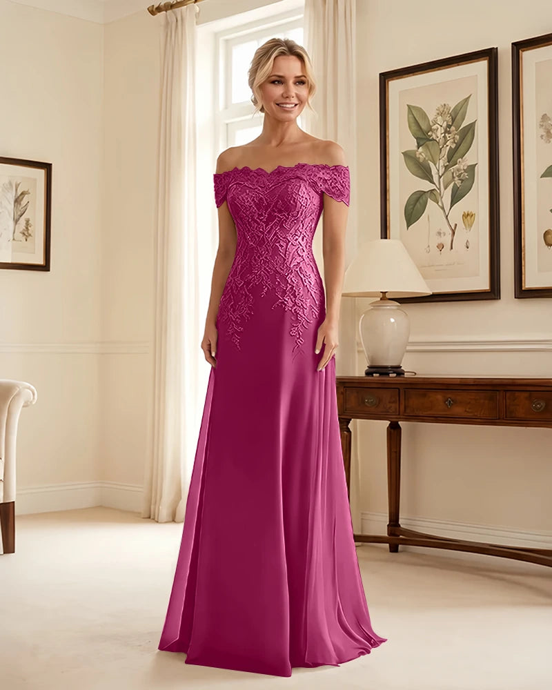 Off-the-Shoulder-Lace-Applique-Mother-of-the-Bride-Dress-Fuchsia-1