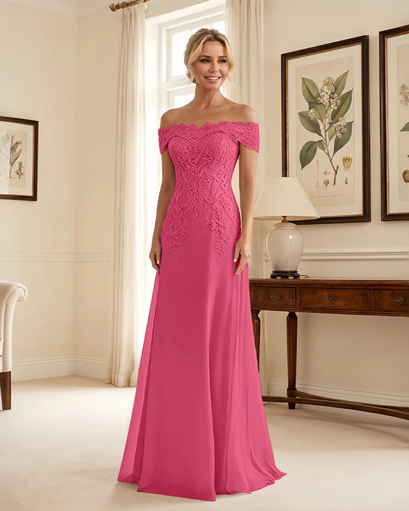 Off-the-Shoulder-Lace-Applique-Mother-of-the-Bride-Dress-Hot-Pink-1
