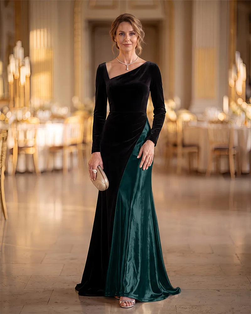 Velvet Metallic Color Block Mermaid Mother of the Bride Dress