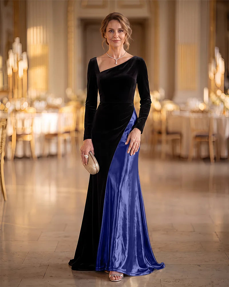 Velvet Metallic Color Block Mermaid Mother of the Bride Dress