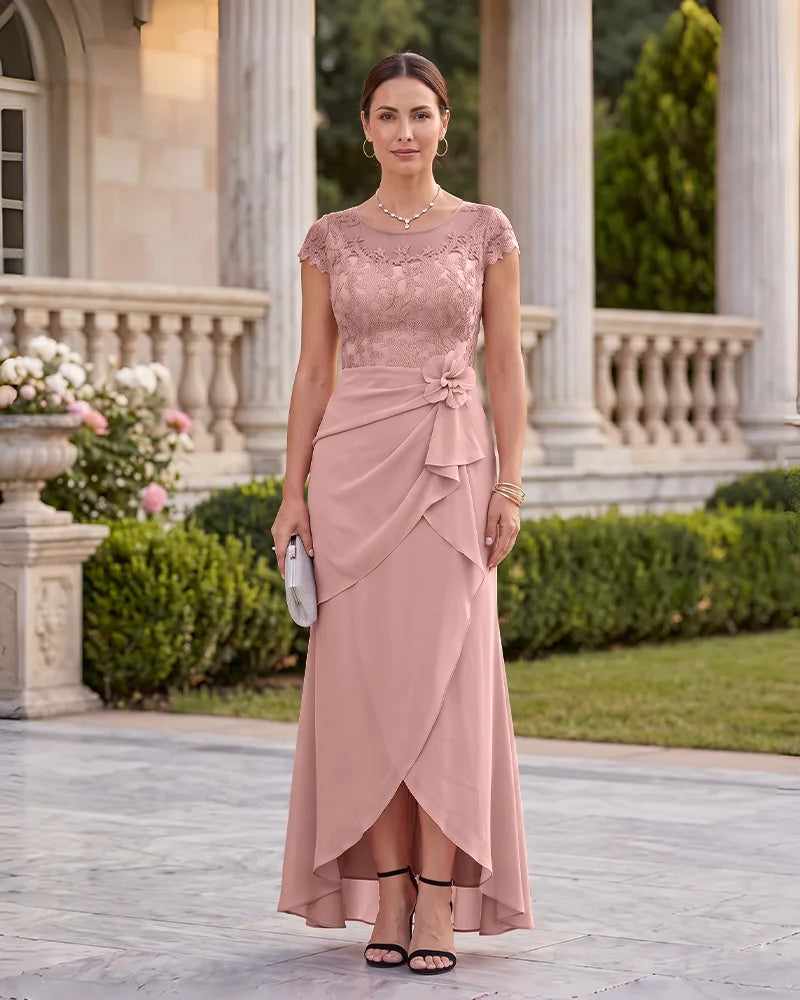 Lace Bodice Mother of the Bride Dress with 3D Floral Applique