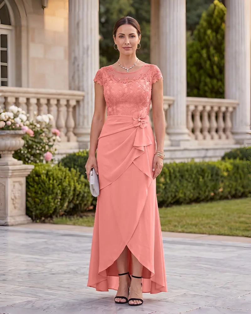 Lace Bodice Mother of the Bride Dress with 3D Floral Applique