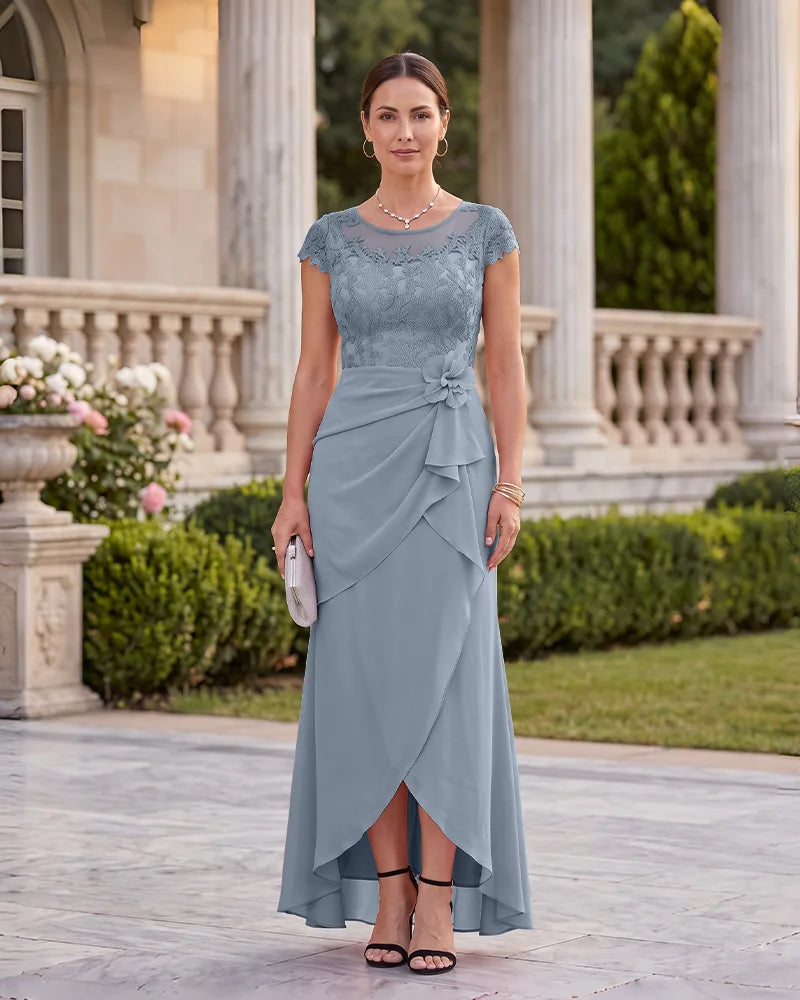 Lace Bodice Mother of the Bride Dress with 3D Floral Applique