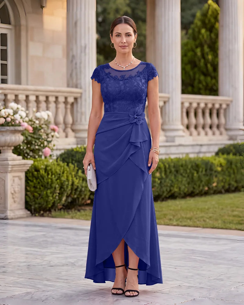 Lace Bodice Mother of the Bride Dress with 3D Floral Applique