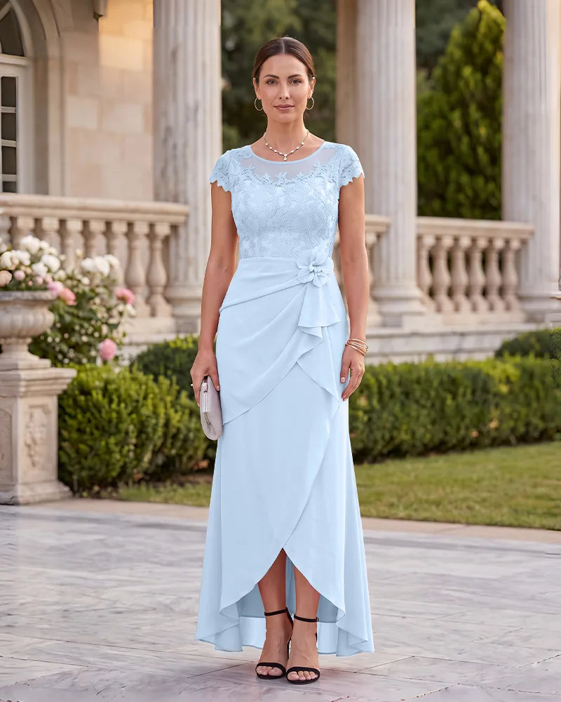 Lace Bodice Mother of the Bride Dress with 3D Floral Applique