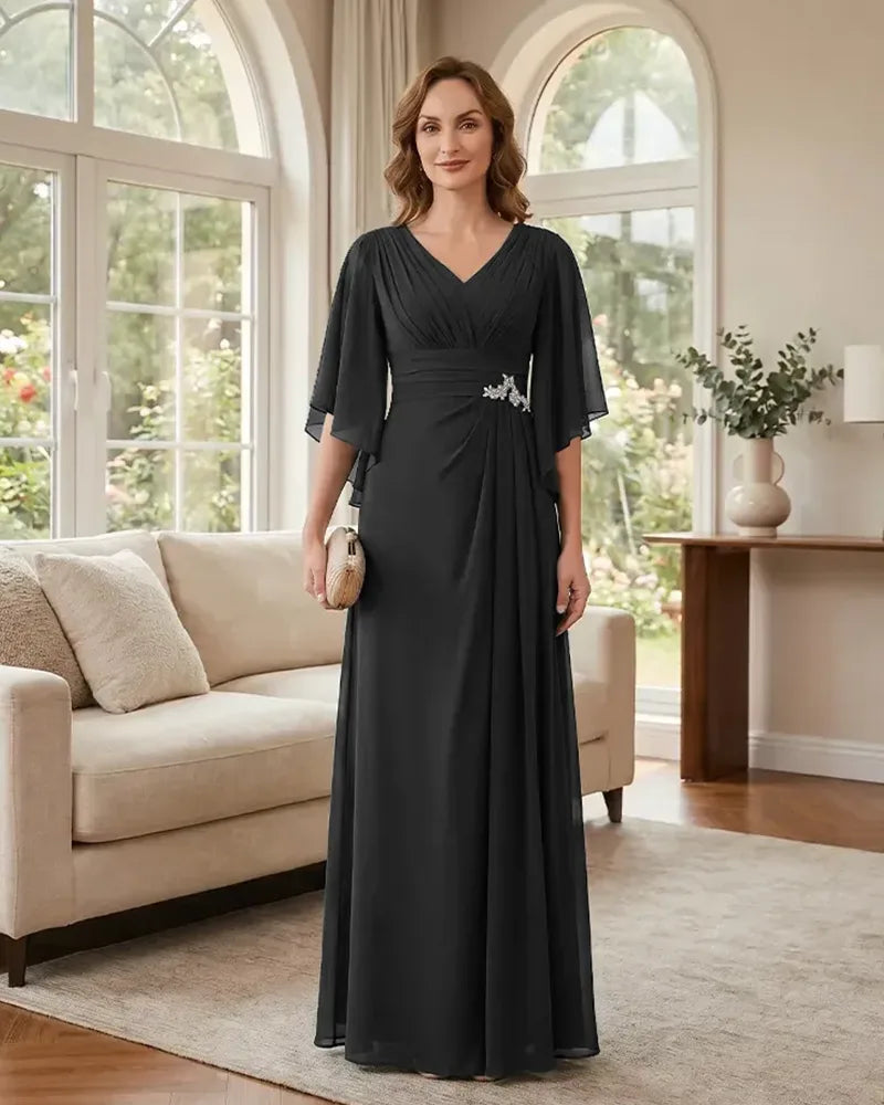 Chiffon-A-Line-Mother-of-the-Bride-Dress-with-Flutter-Sleeves-Black-1