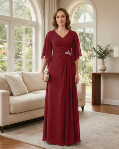 Chiffon-A-Line-Mother-of-the-Bride-Dress-with-Flutter-Sleeves-Burgundy-1