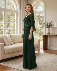 Chiffon-A-Line-Mother-of-the-Bride-Dress-with-Flutter-Sleeves-Emerald-3