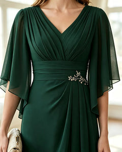 Chiffon-A-Line-Mother-of-the-Bride-Dress-with-Flutter-Sleeves-Emerald-4