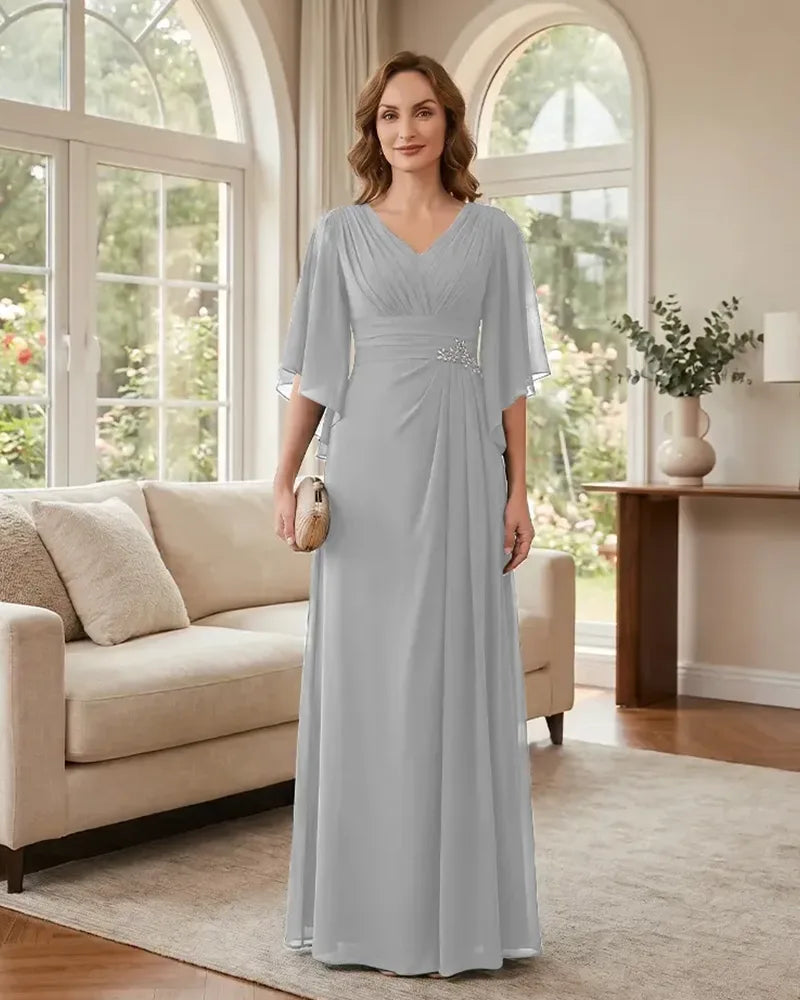 Chiffon-A-Line-Mother-of-the-Bride-Dress-with-Flutter-Sleeves-Ivory-1