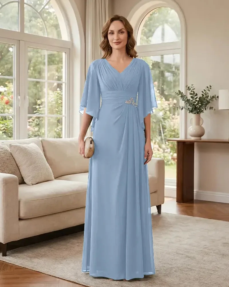 Chiffon-A-Line-Mother-of-the-Bride-Dress-with-Flutter-Sleeves-Lavender-1