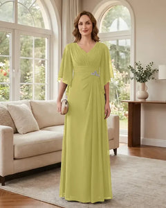 Chiffon-A-Line-Mother-of-the-Bride-Dress-with-Flutter-Sleeves-Lemon-1