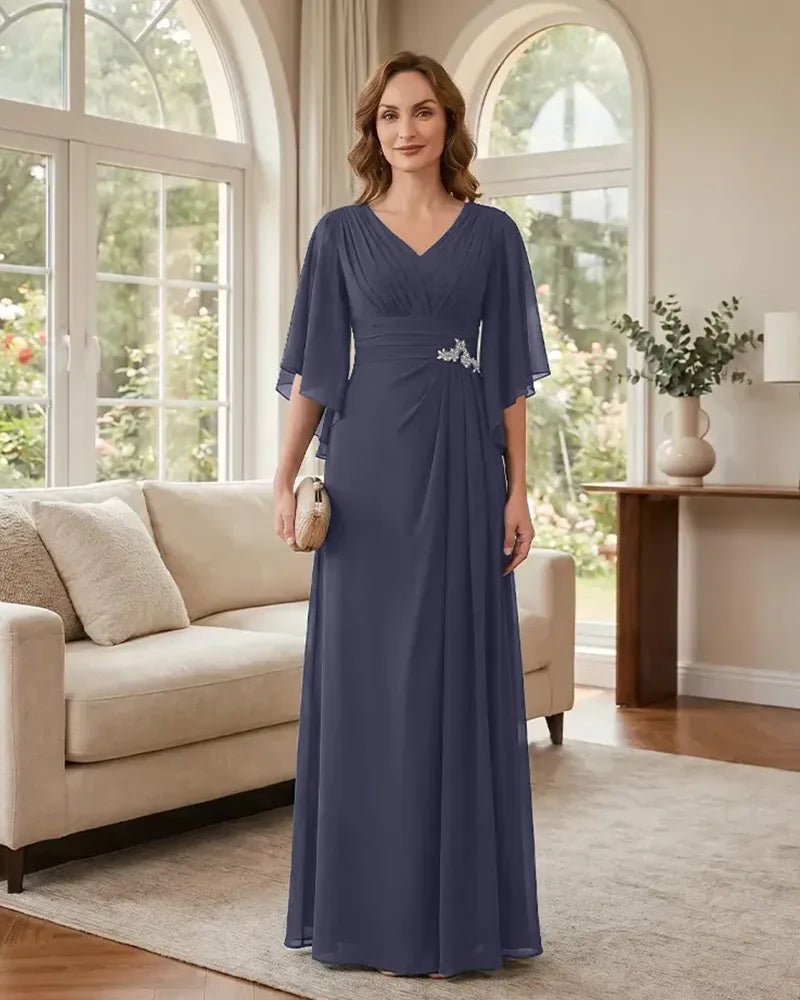 Chiffon-A-Line-Mother-of-the-Bride-Dress-with-Flutter-Sleeves-Navy-Blue-1