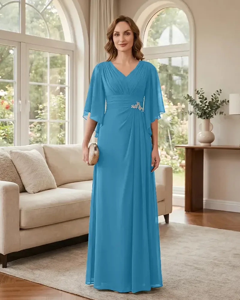 Chiffon-A-Line-Mother-of-the-Bride-Dress-with-Flutter-Sleeves-Ocean-Blue-1