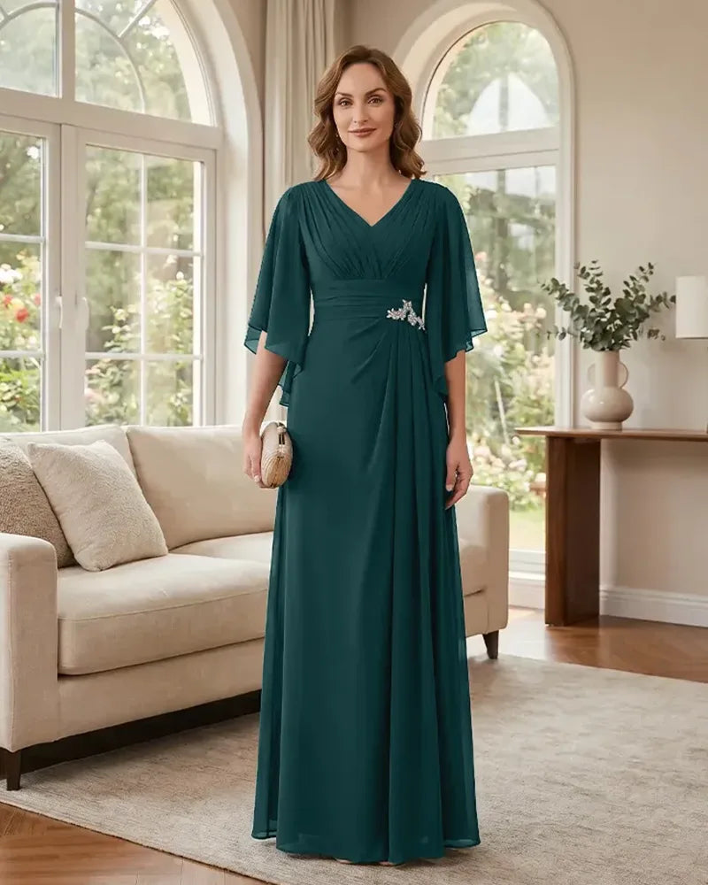 Chiffon-A-Line-Mother-of-the-Bride-Dress-with-Flutter-Sleeves-Peacock-1