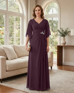 Chiffon-A-Line-Mother-of-the-Bride-Dress-with-Flutter-Sleeves-Plum-1