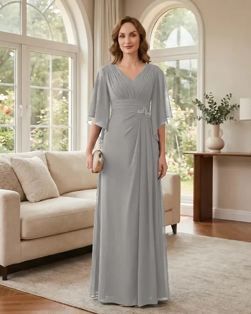 Chiffon-A-Line-Mother-of-the-Bride-Dress-with-Flutter-Sleeves-Silver-1