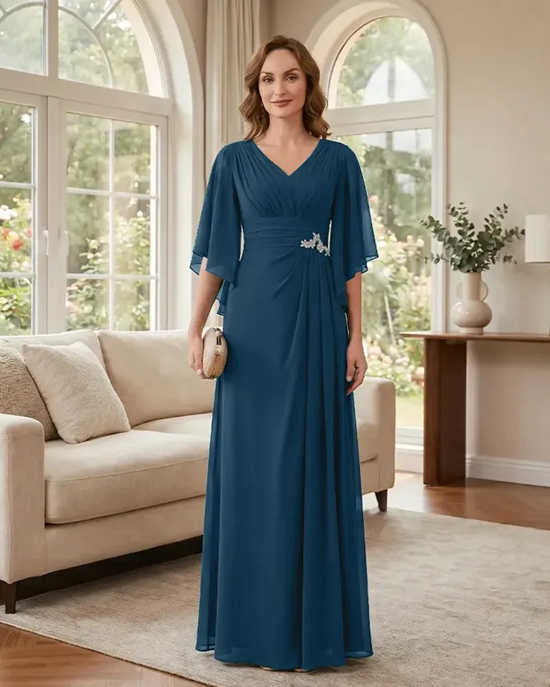 Chiffon-A-Line-Mother-of-the-Bride-Dress-with-Flutter-Sleeves-Teal-1