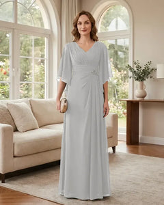 Chiffon-A-Line-Mother-of-the-Bride-Dress-with-Flutter-Sleeves-White-1