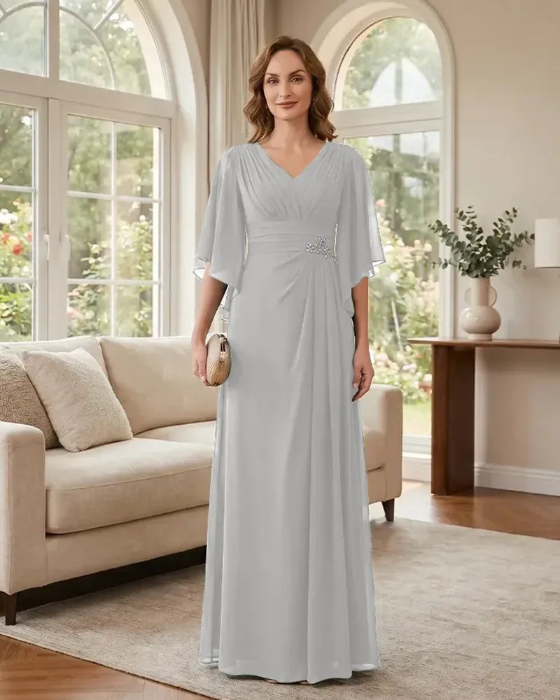 Chiffon-A-Line-Mother-of-the-Bride-Dress-with-Flutter-Sleeves-White-1