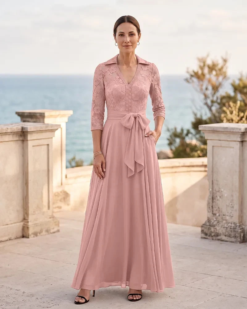 Lace Bodice Formal Gown with Pockets for Mother of the Bride