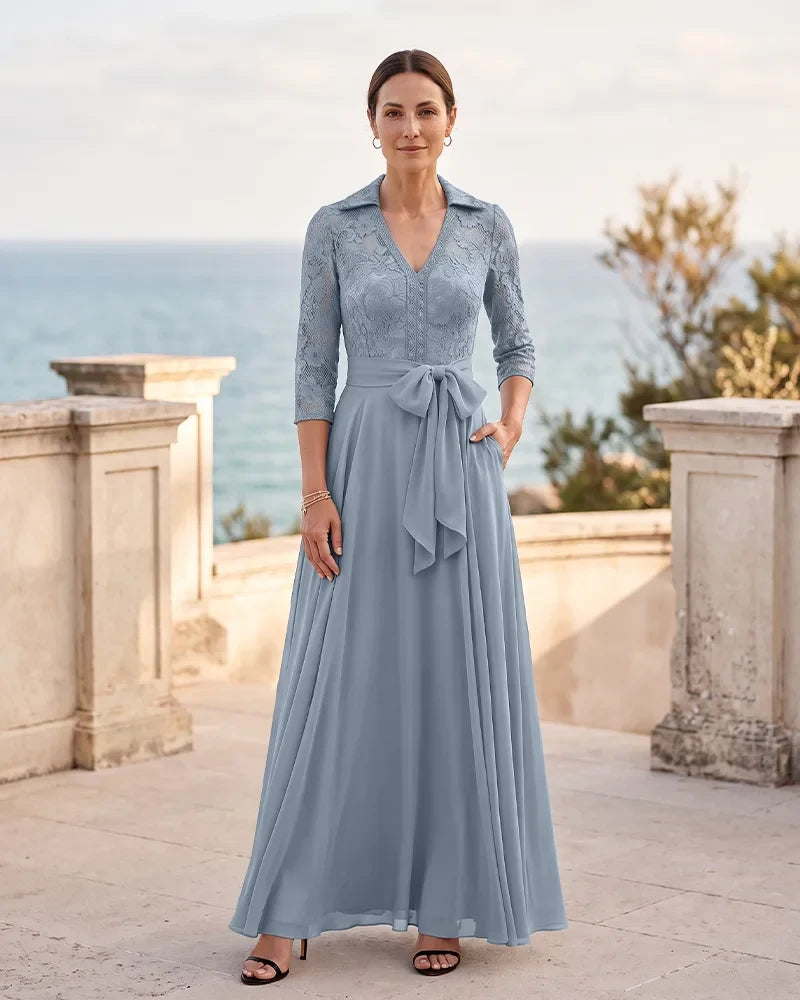 Lace Bodice Formal Gown with Pockets for Mother of the Bride