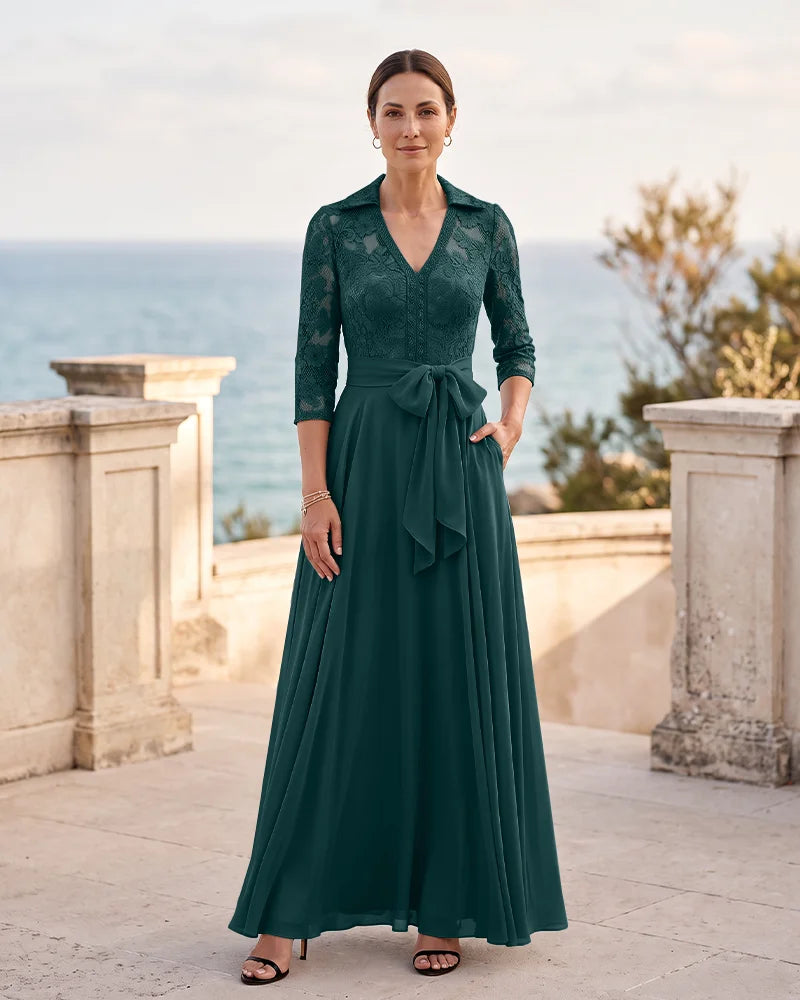 Lace Bodice Formal Gown with Pockets for Mother of the Bride