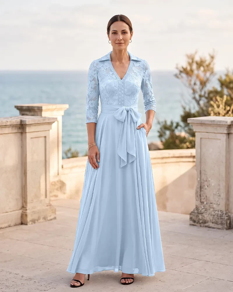 Lace Bodice Formal Gown with Pockets for Mother of the Bride