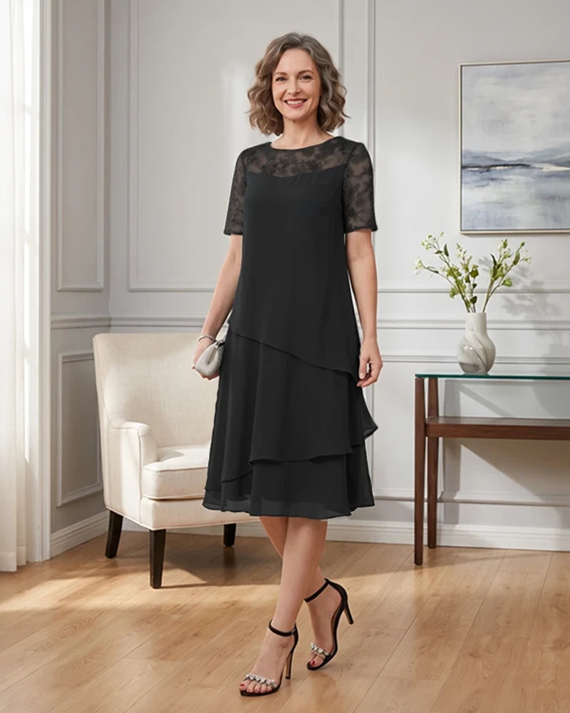 Tiered-Chiffon-Mother-of-the-Bride-Dress-with-Lace-Sleeves-Black-1