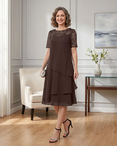 Tiered-Chiffon-Mother-of-the-Bride-Dress-with-Lace-Sleeves-Brown-1