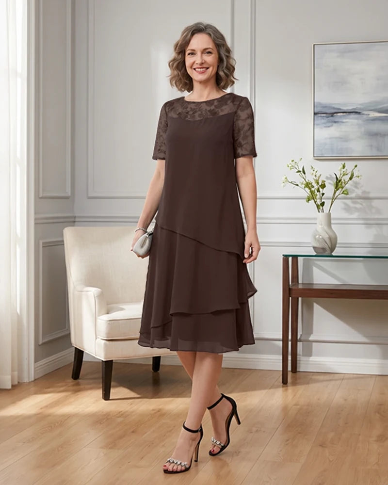 Tiered-Chiffon-Mother-of-the-Bride-Dress-with-Lace-Sleeves-Brown-1