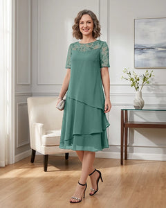 Tiered-Chiffon-Mother-of-the-Bride-Dress-with-Lace-Sleeves-Eucalptus-1