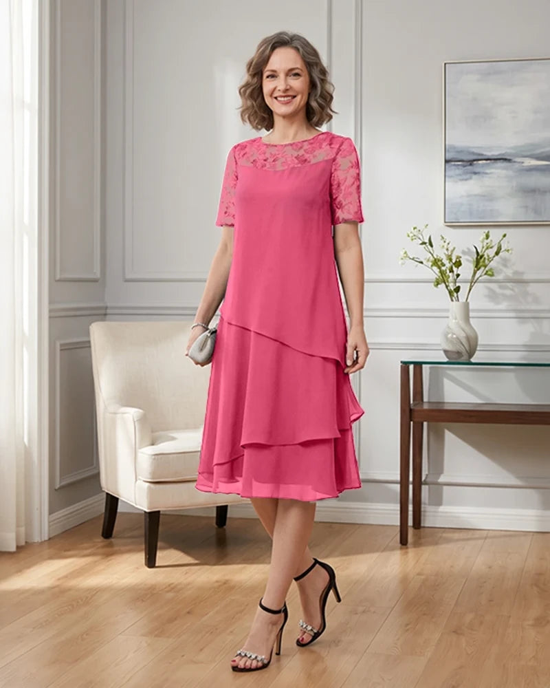 Tiered-Chiffon-Mother-of-the-Bride-Dress-with-Lace-Sleeves-Hot-Pink-1