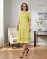 Tiered-Chiffon-Mother-of-the-Bride-Dress-with-Lace-Sleeves-Lemon-1