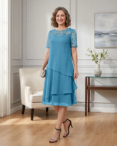 Tiered-Chiffon-Mother-of-the-Bride-Dress-with-Lace-Sleeves-Ocean-Blue-1