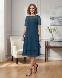 Tiered-Chiffon-Mother-of-the-Bride-Dress-with-Lace-Sleeves-Teal-1