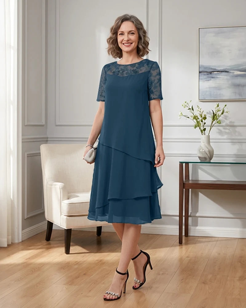 Tiered-Chiffon-Mother-of-the-Bride-Dress-with-Lace-Sleeves-Teal-1