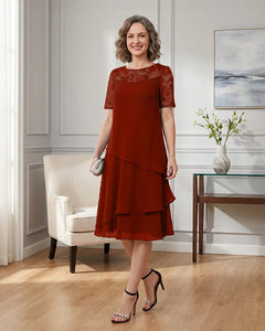 Tiered-Chiffon-Mother-of-the-Bride-Dress-with-Lace-Sleeves-Terracotta-1
