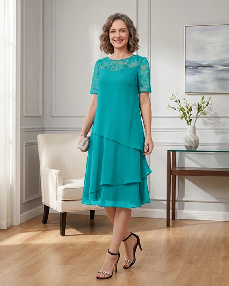 Tiered-Chiffon-Mother-of-the-Bride-Dress-with-Lace-Sleeves-Turquoise-1