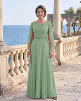 Cowl Neck Mother of the Bride Dress with Cape Sleeves