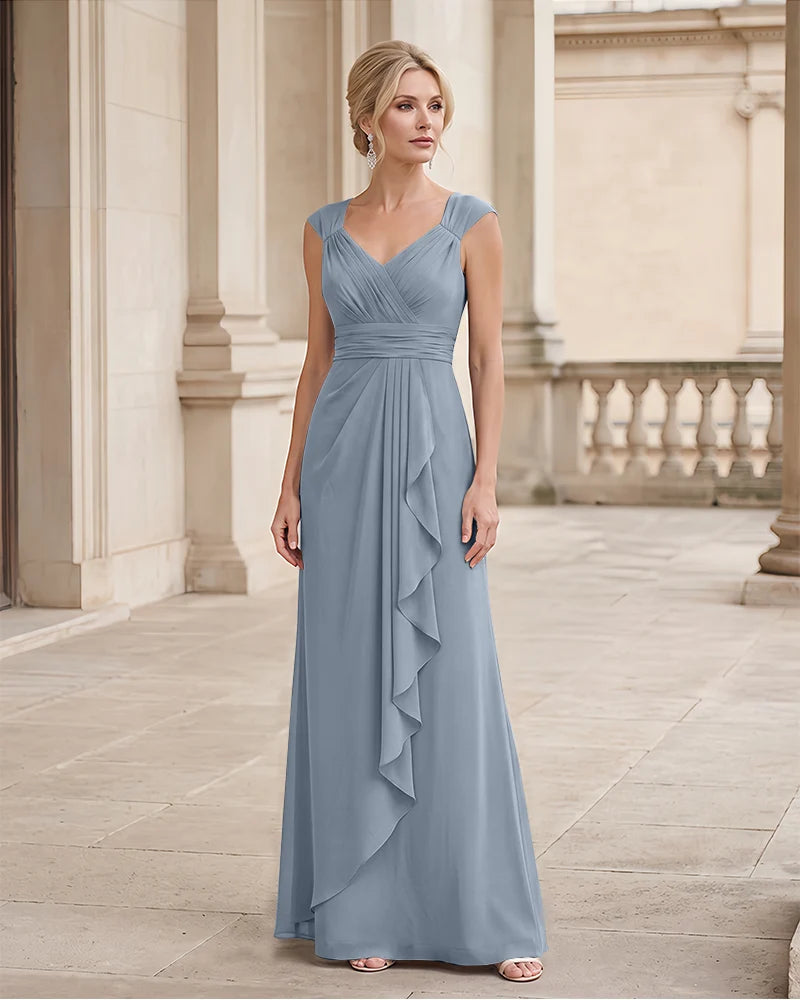 Pleated Bodice A Line Mother of the Bride Dress Cap Sleeve