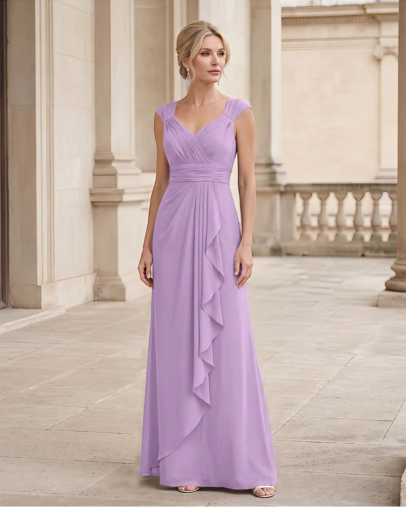 Pleated Bodice A Line Mother of the Bride Dress Cap Sleeve