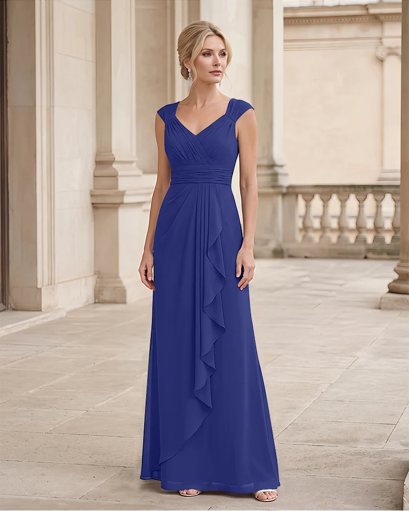 Pleated Bodice A Line Mother of the Bride Dress Cap Sleeve