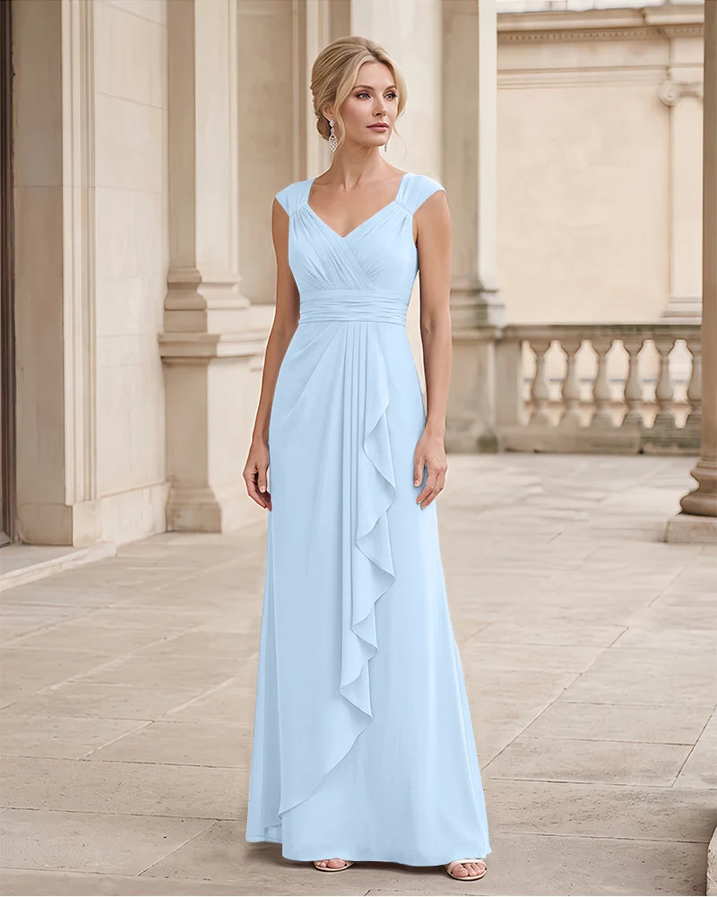 Pleated Bodice A Line Mother of the Bride Dress Cap Sleeve
