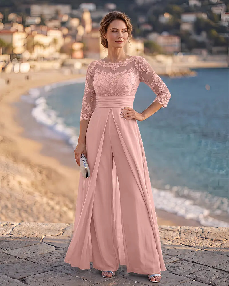 Ruched Waist Chiffon Overlay Mother of the Bride Jumpsuit