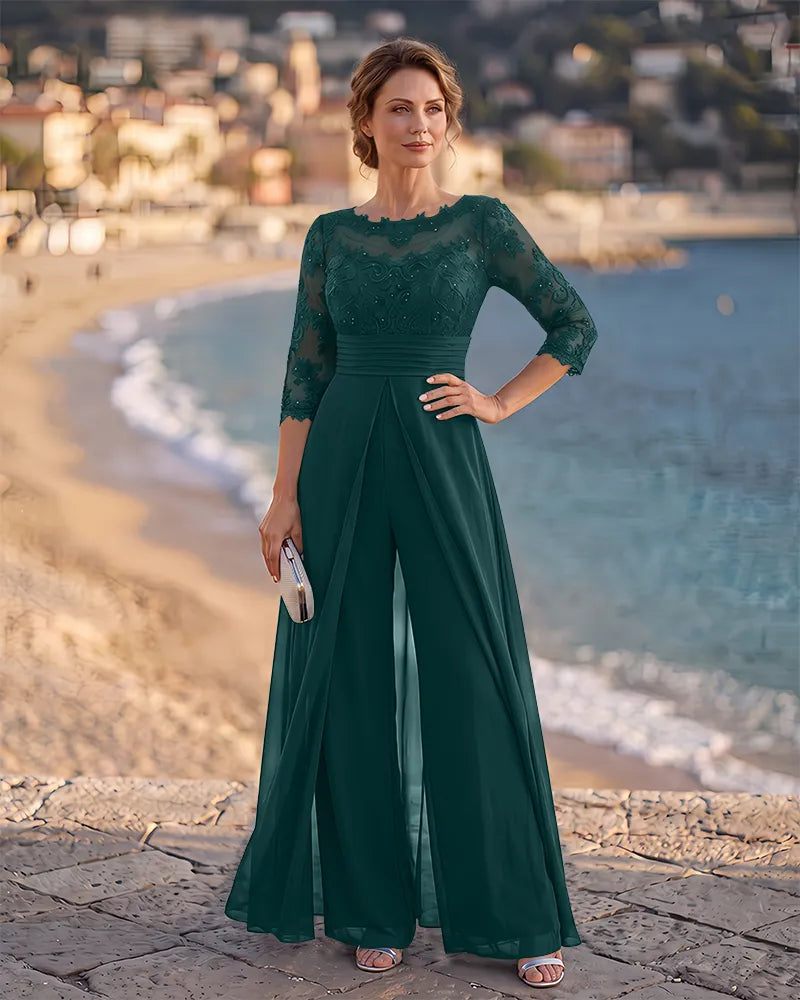 Ruched Waist Chiffon Overlay Mother of the Bride Jumpsuit