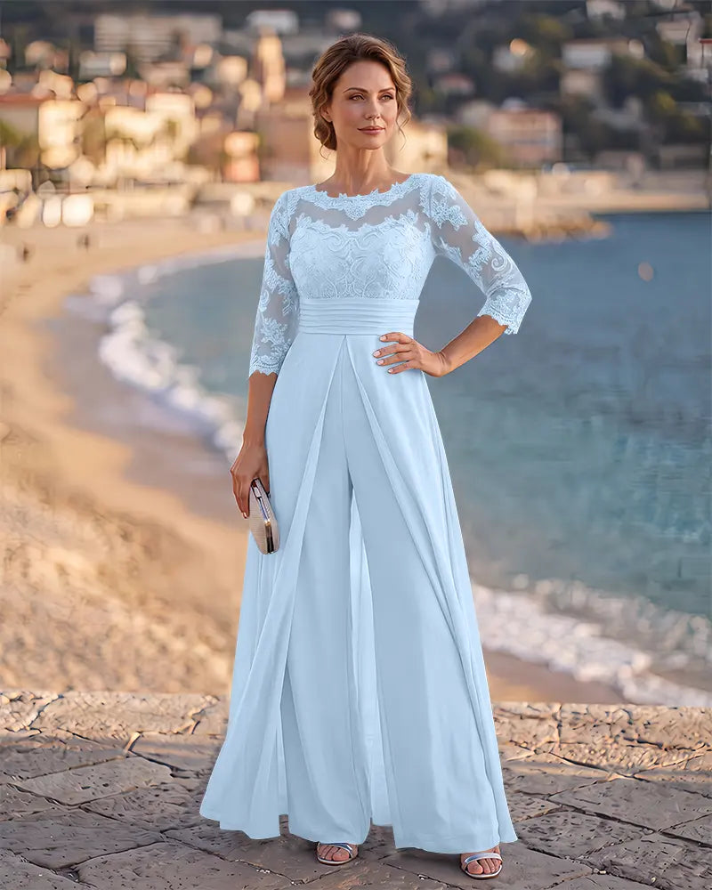 Ruched Waist Chiffon Overlay Mother of the Bride Jumpsuit