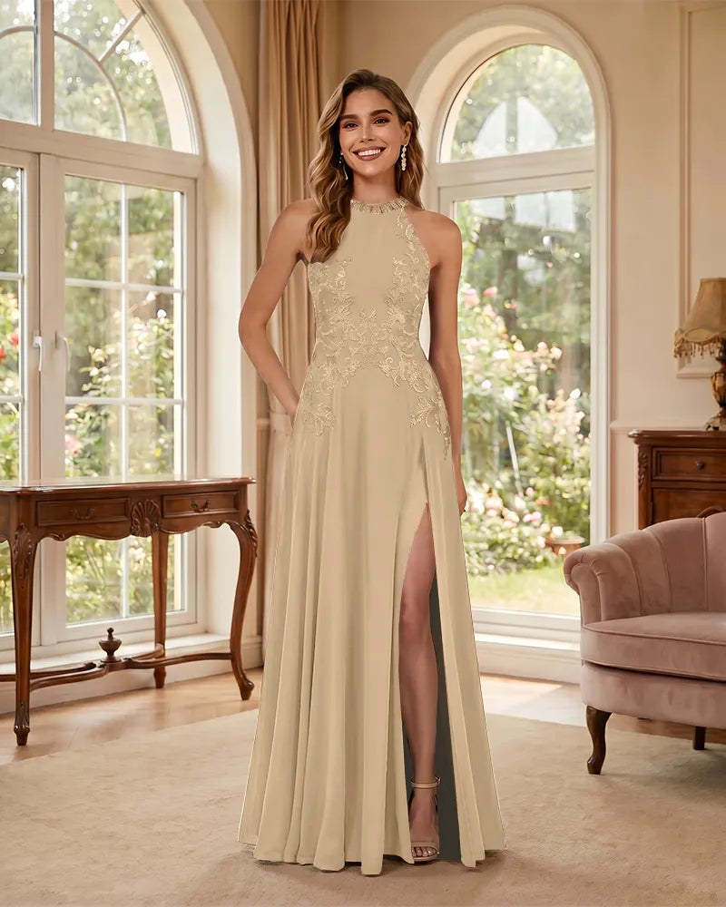 Mermaid-Chiffon-Mother-of-the-Bride-Dress-with-Halter-Neck-Champagne-1