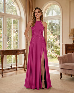 Mermaid-Chiffon-Mother-of-the-Bride-Dress-with-Halter-Neck-Fuchsia-1